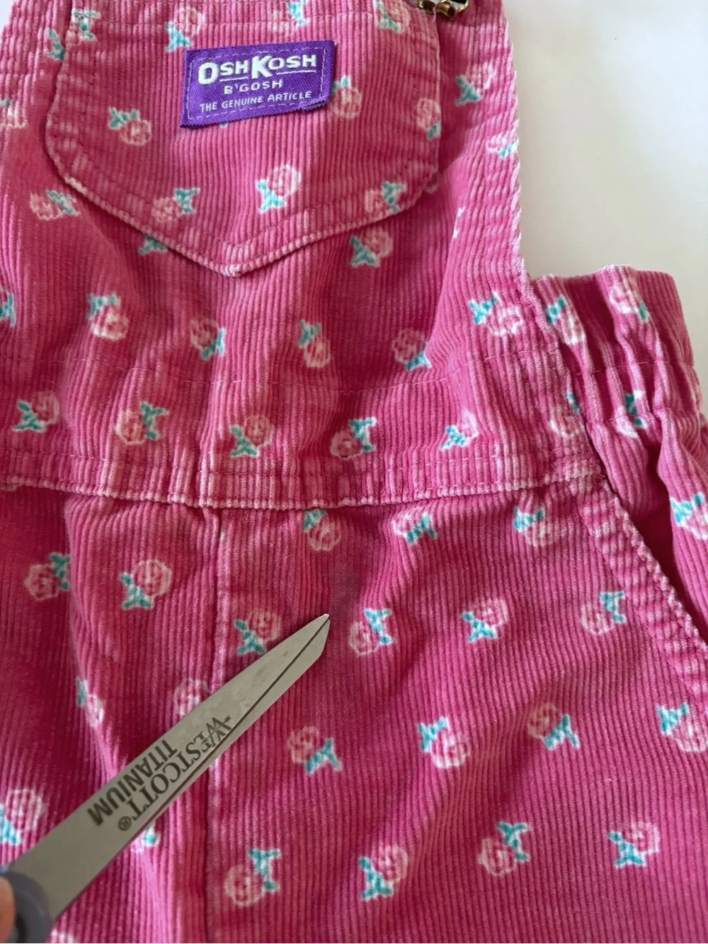 OshKosh B'gosh Vintage Girls Pink Floral Corduroy Overalls Sz 4 Cottage Kidcore